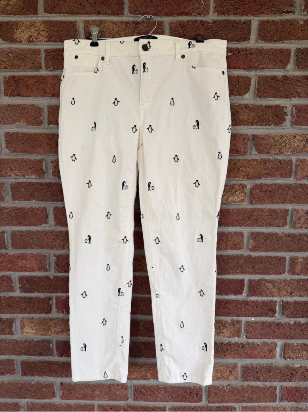 Talbots Corduroy Cream Embroidered Penguin Jeans - Women's Casual Straight Leg